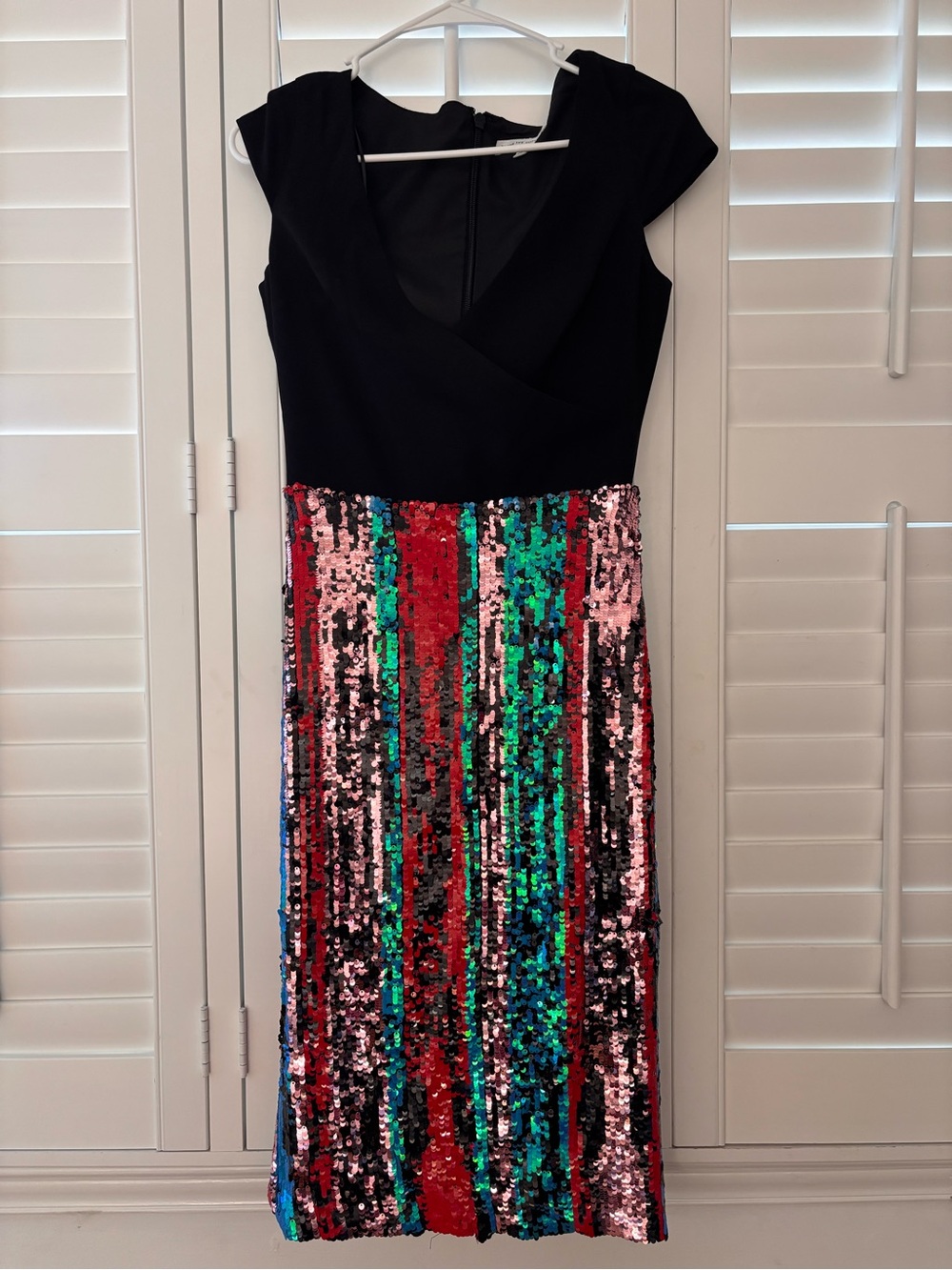 Dress the Population Black Top Multi-Stripe Sequin Midi Dress